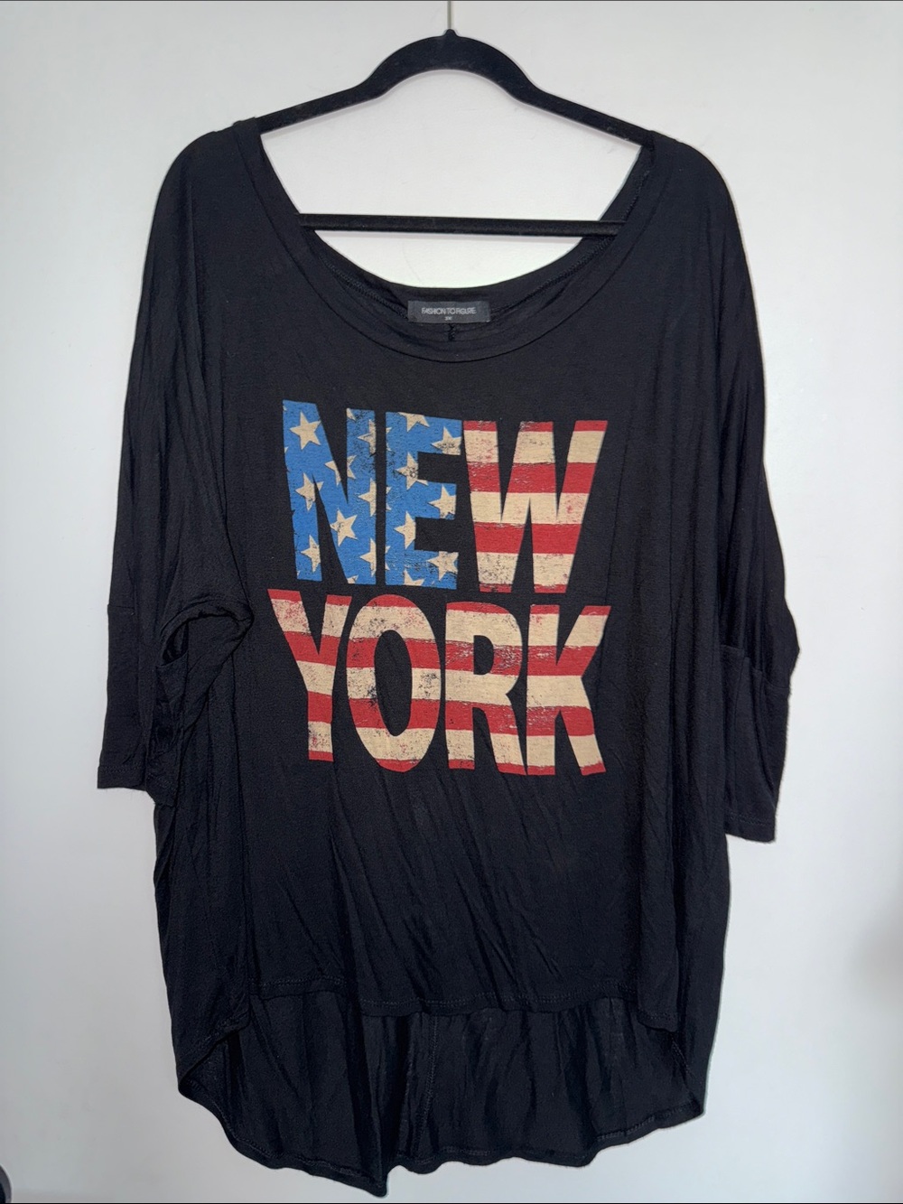 Fashion To Figure New York American Flag Graphic 3/4 Sleeve Tee